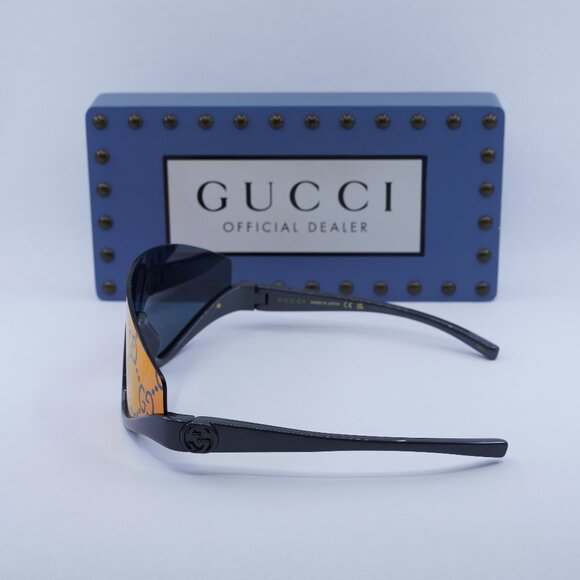 Gucci GG1650S 009 Shield Sunglasses - Ruthenium/Red Mirror - Picture 4 of 11